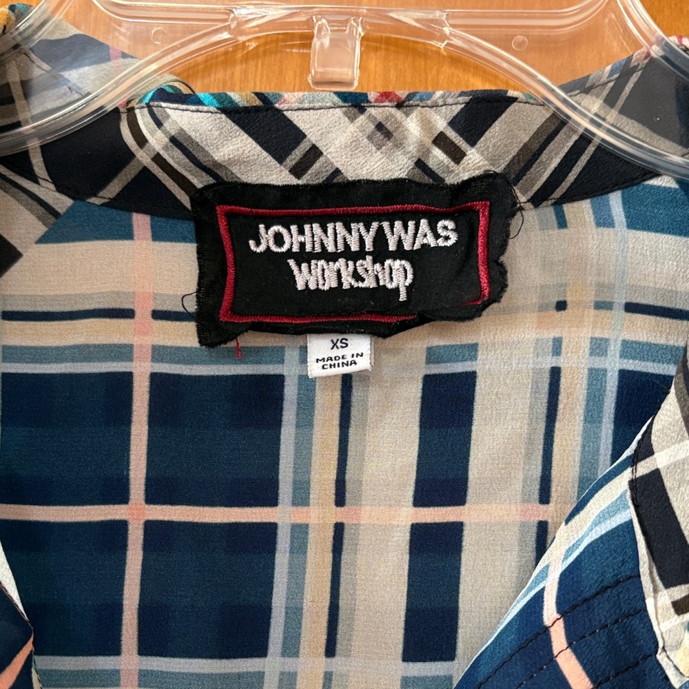 Johnny Was Blue and White Plaid Button Down Shirt - Picture 2 of 4